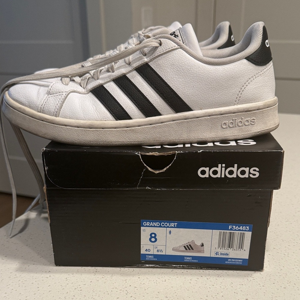 Adidas Women’s White and Black Grand Court Sneakers